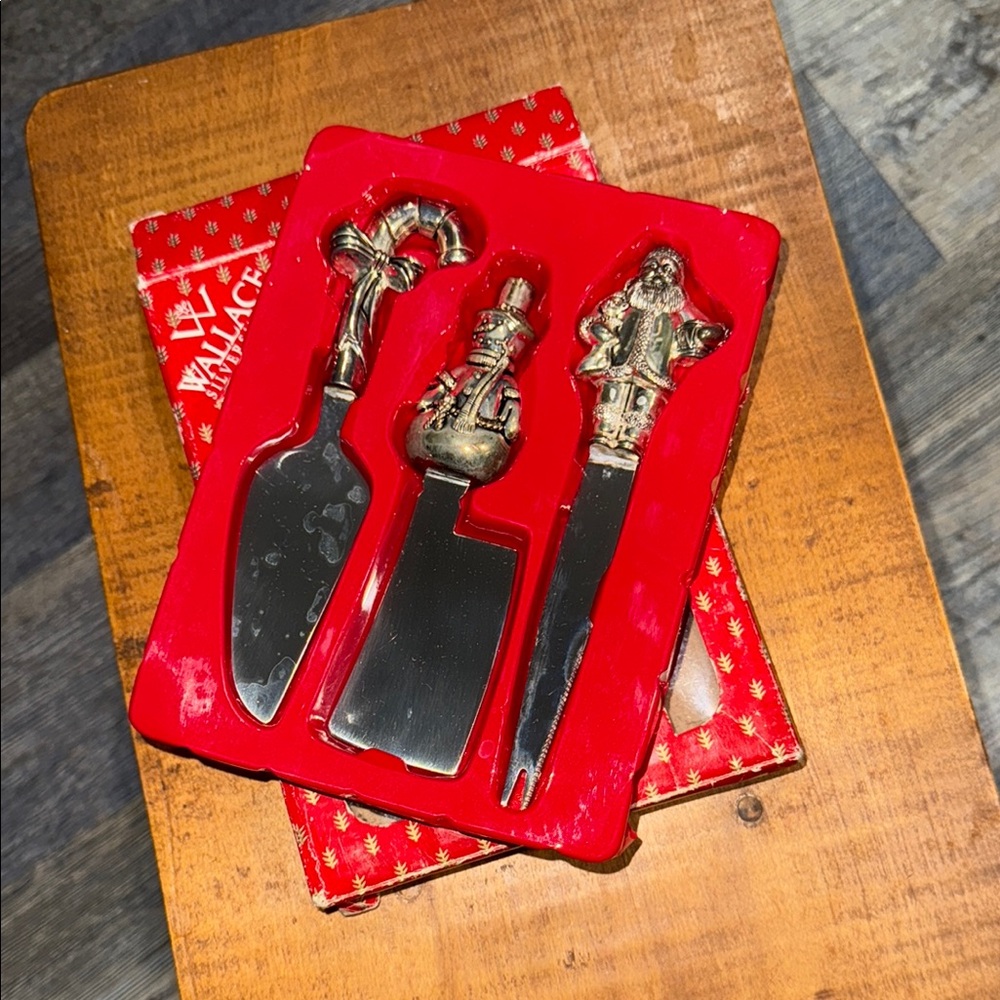 Wallace Silversmiths Silver and Gold Cheese Knife Set